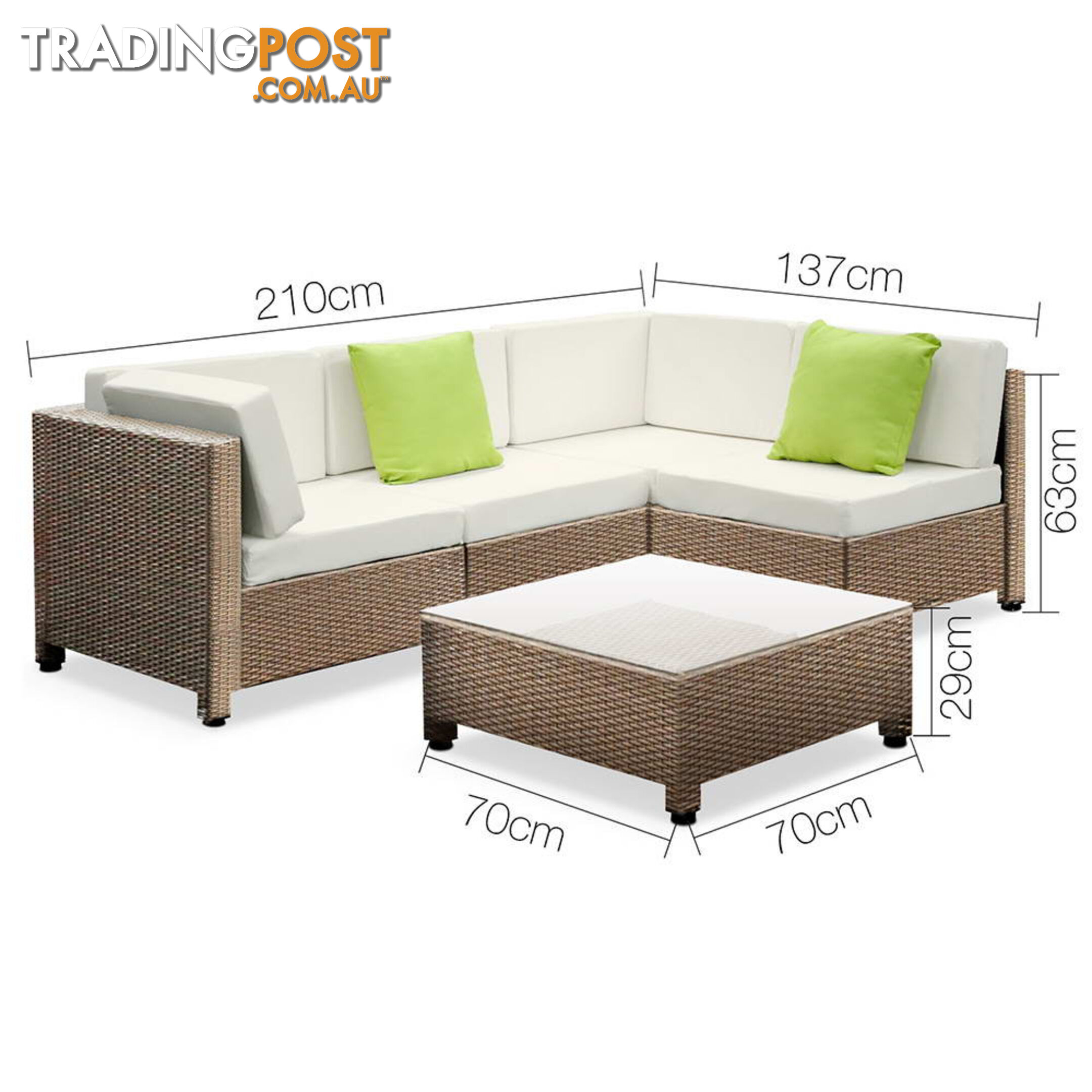 5 pcs Brown Wicker Rattan 4 Seater Outdoor Lounge Set Beige