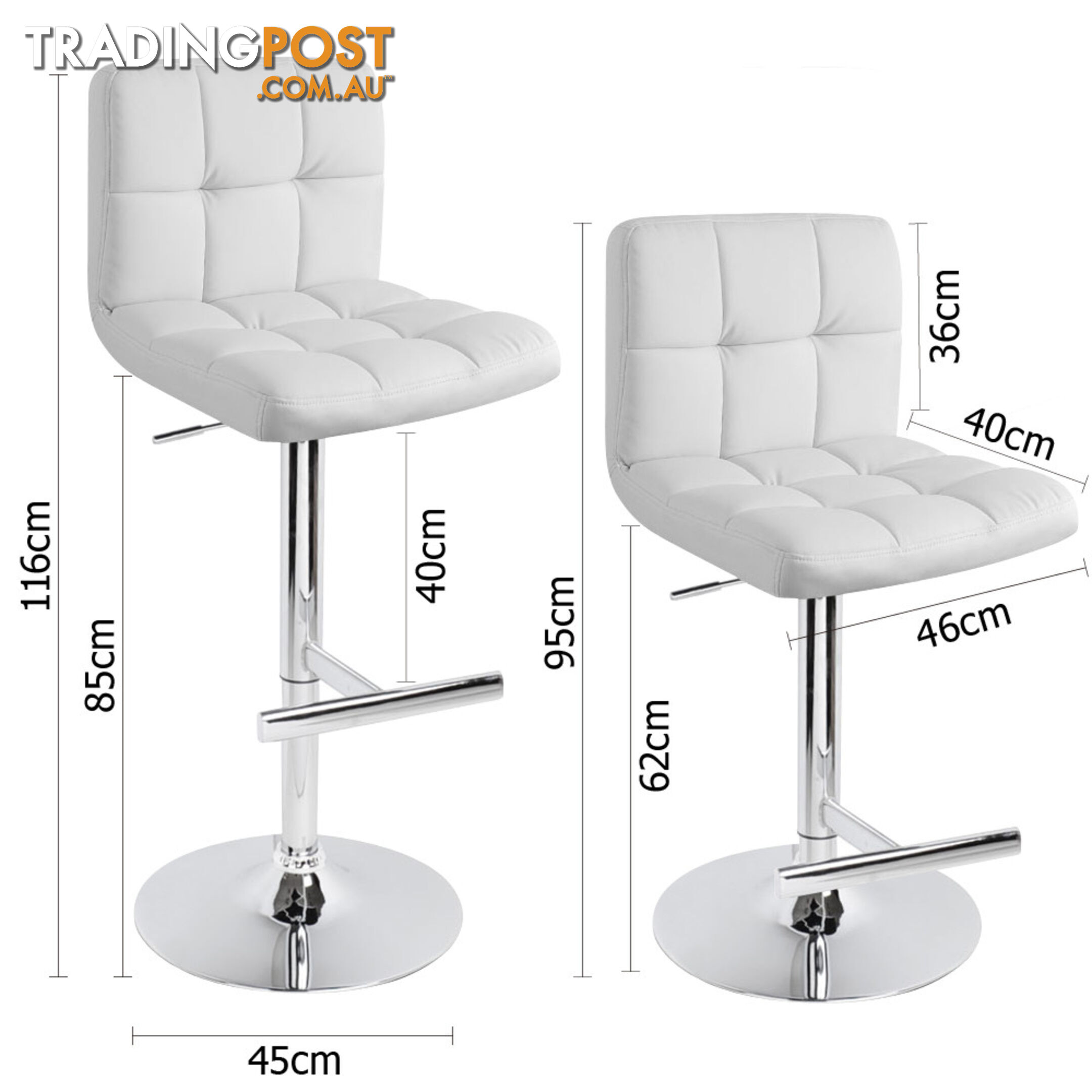 Set of 2 PU Leather Kitchen Bar Stool White