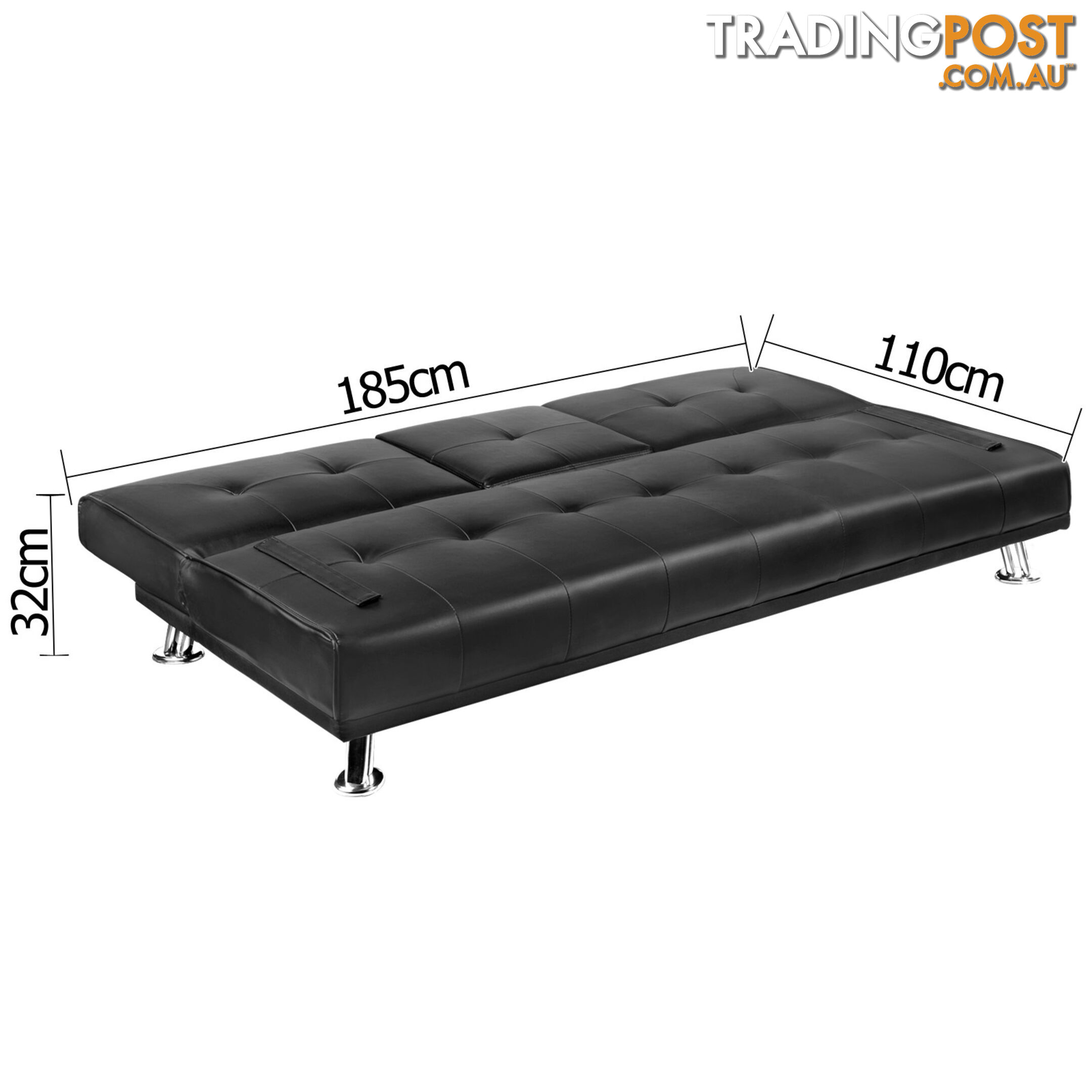 Modern PU leather 3 Seater Sofa Bed w/ Cup Holders