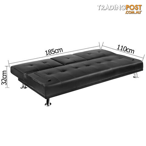 Modern PU leather 3 Seater Sofa Bed w/ Cup Holders