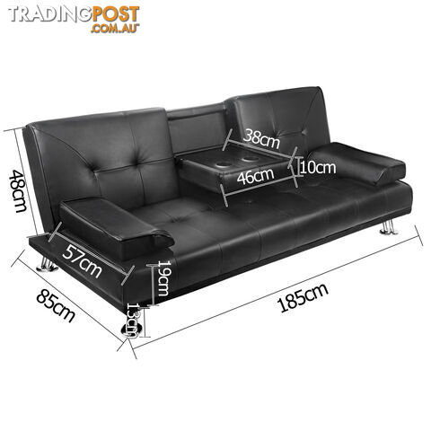 Modern PU leather 3 Seater Sofa Bed w/ Cup Holders