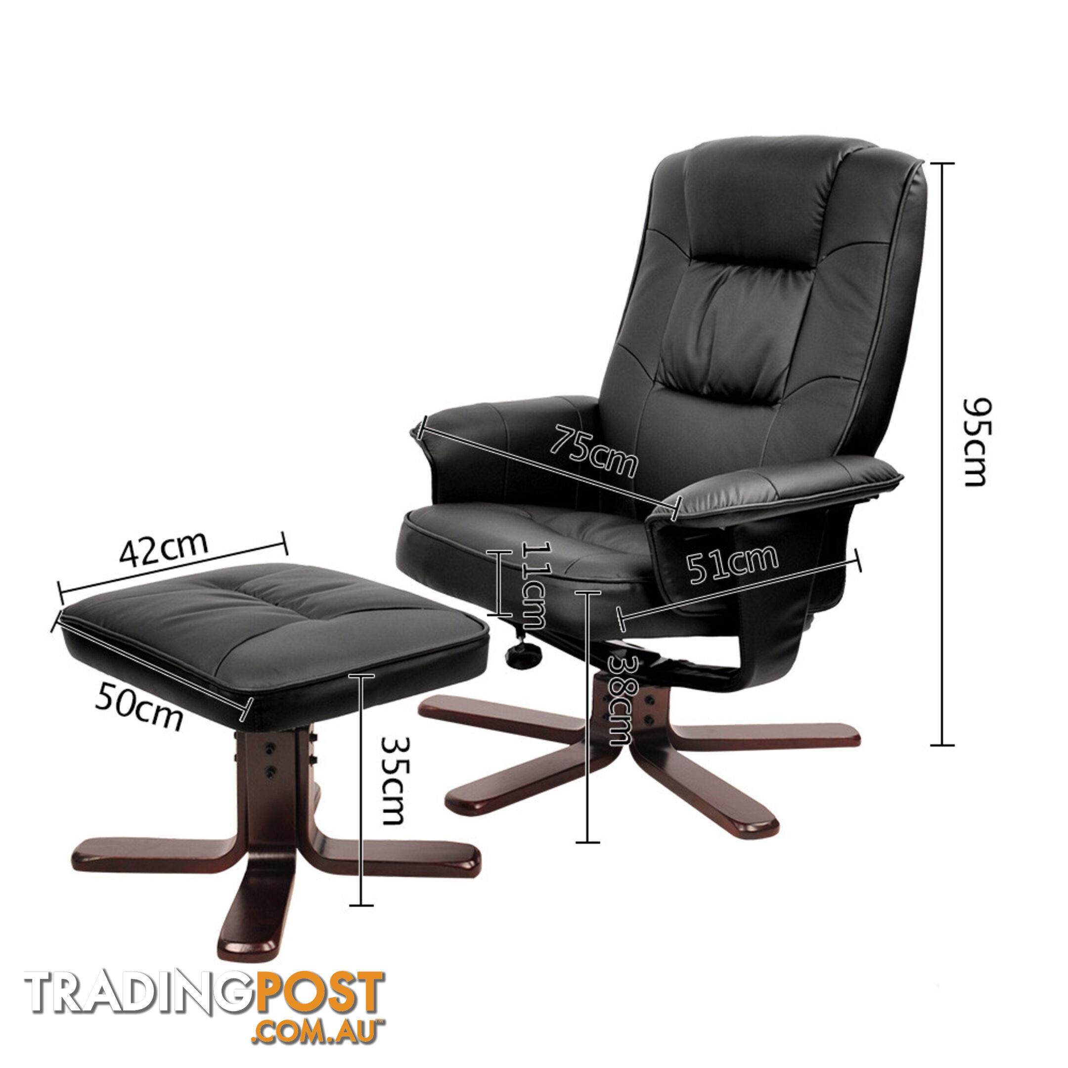 PU Leather Lounge Office Recliner Chair Ottoman Chocolate