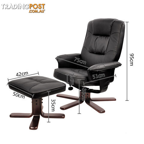 PU Leather Lounge Office Recliner Chair Ottoman Chocolate