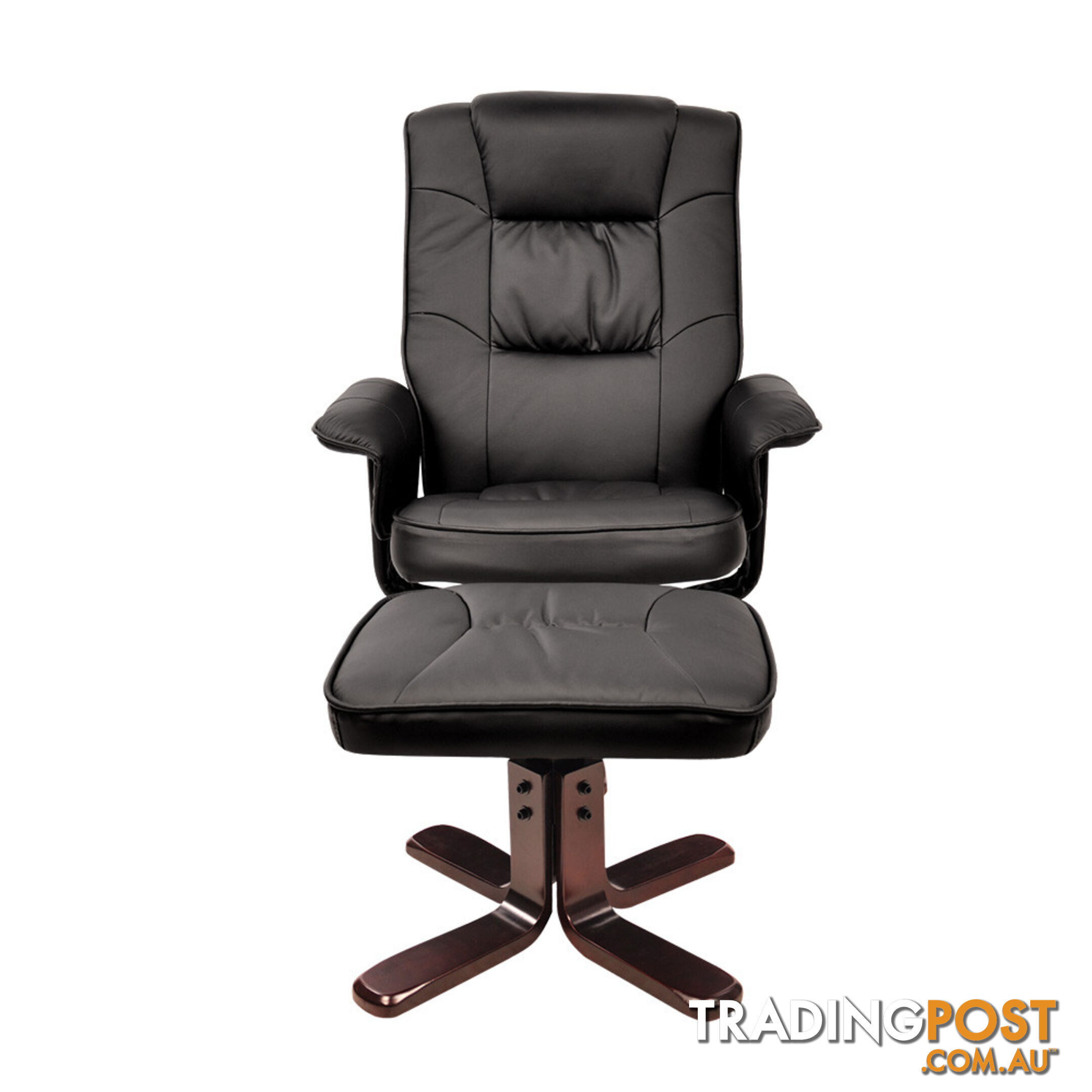 PU Leather Lounge Office Recliner Chair Ottoman Chocolate