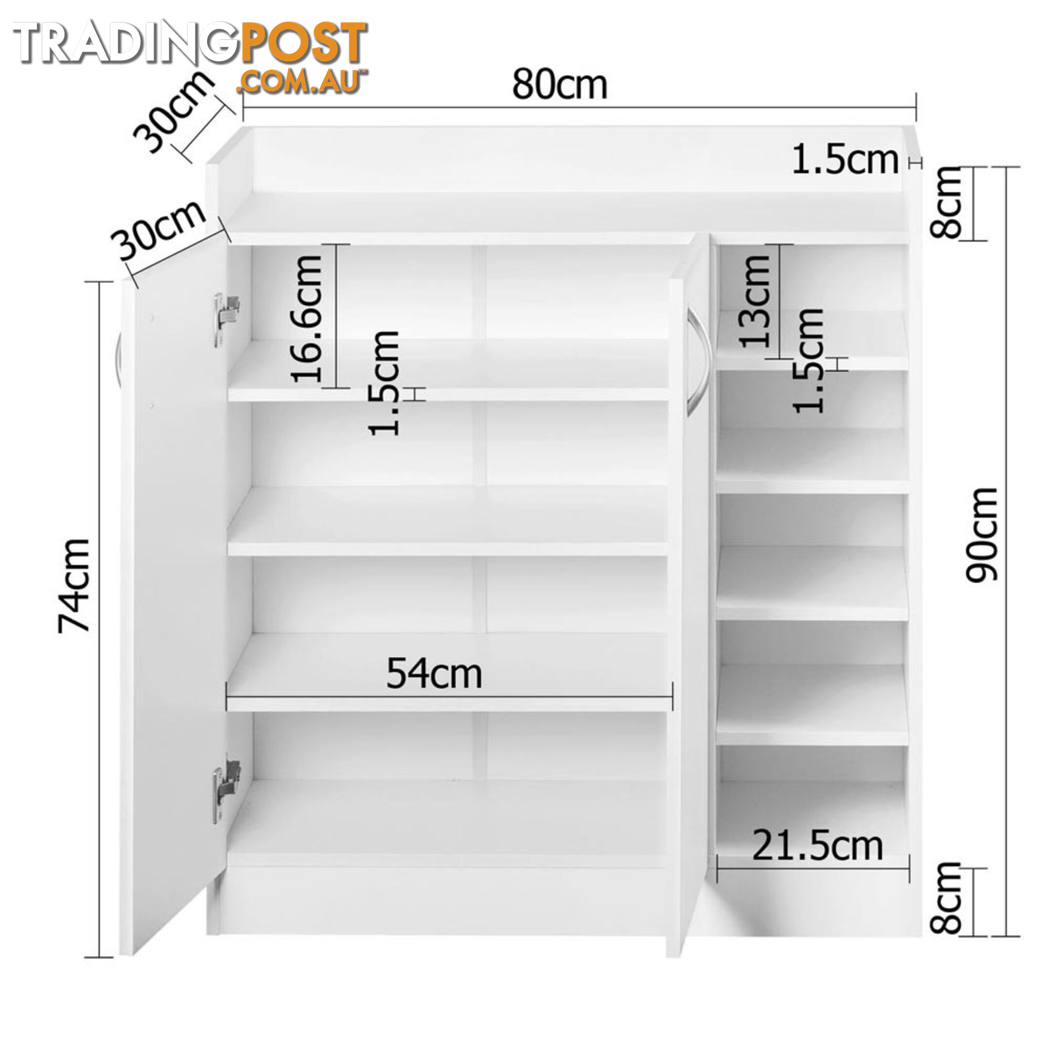 2 Doors Shoe Cabinet Storage Cupboard White