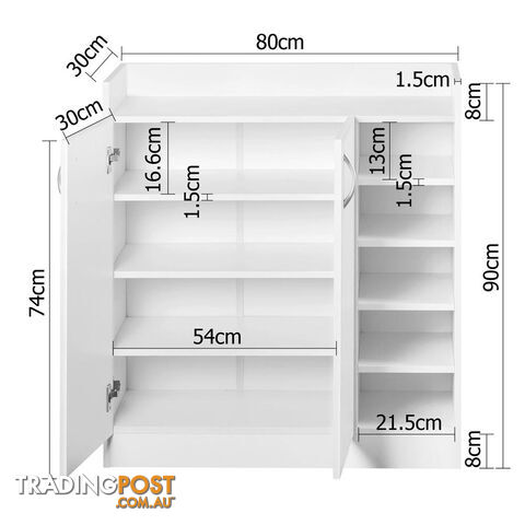 2 Doors Shoe Cabinet Storage Cupboard White