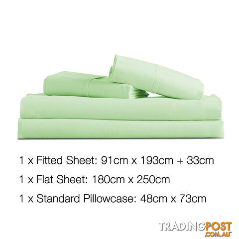 3 Piece Microfibre Sheet Set Single  Green