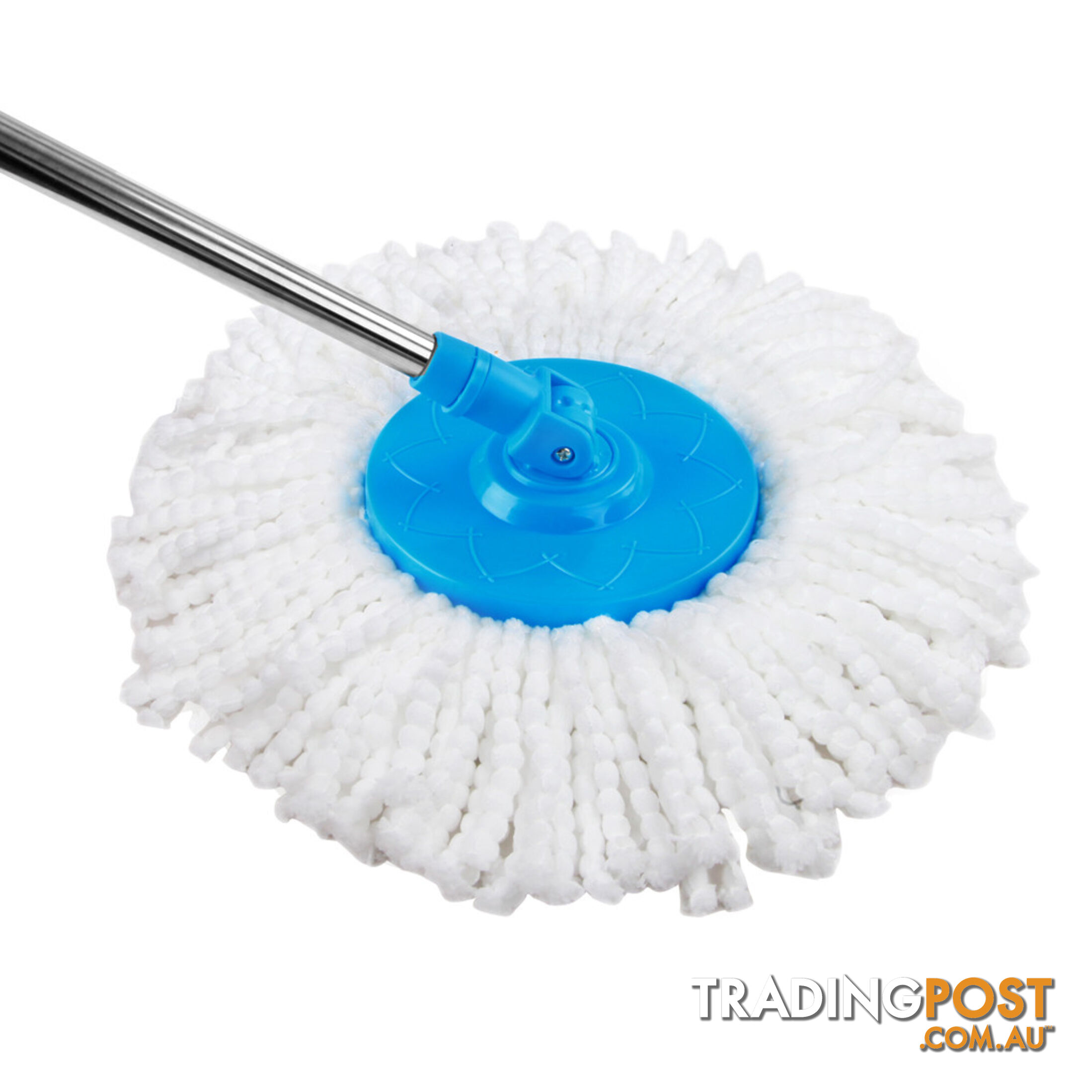 360 Degree Spinning Mop Stainless Steel Spin Dry Bucket w/ 2 Mop Heads Blue