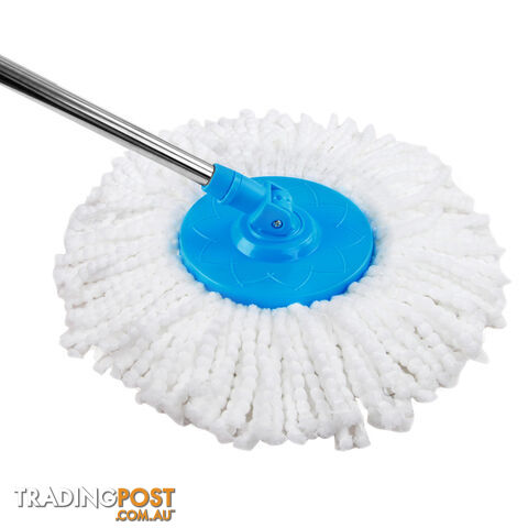 360 Degree Spinning Mop Stainless Steel Spin Dry Bucket w/ 2 Mop Heads Blue