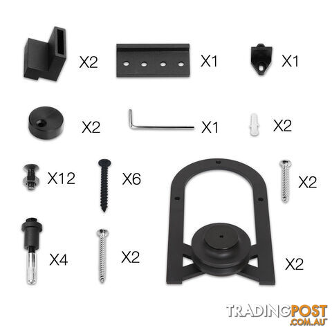 Cross Design Sliding Barn Door Hardware Track Set Powder Coat Steel Black - 2M