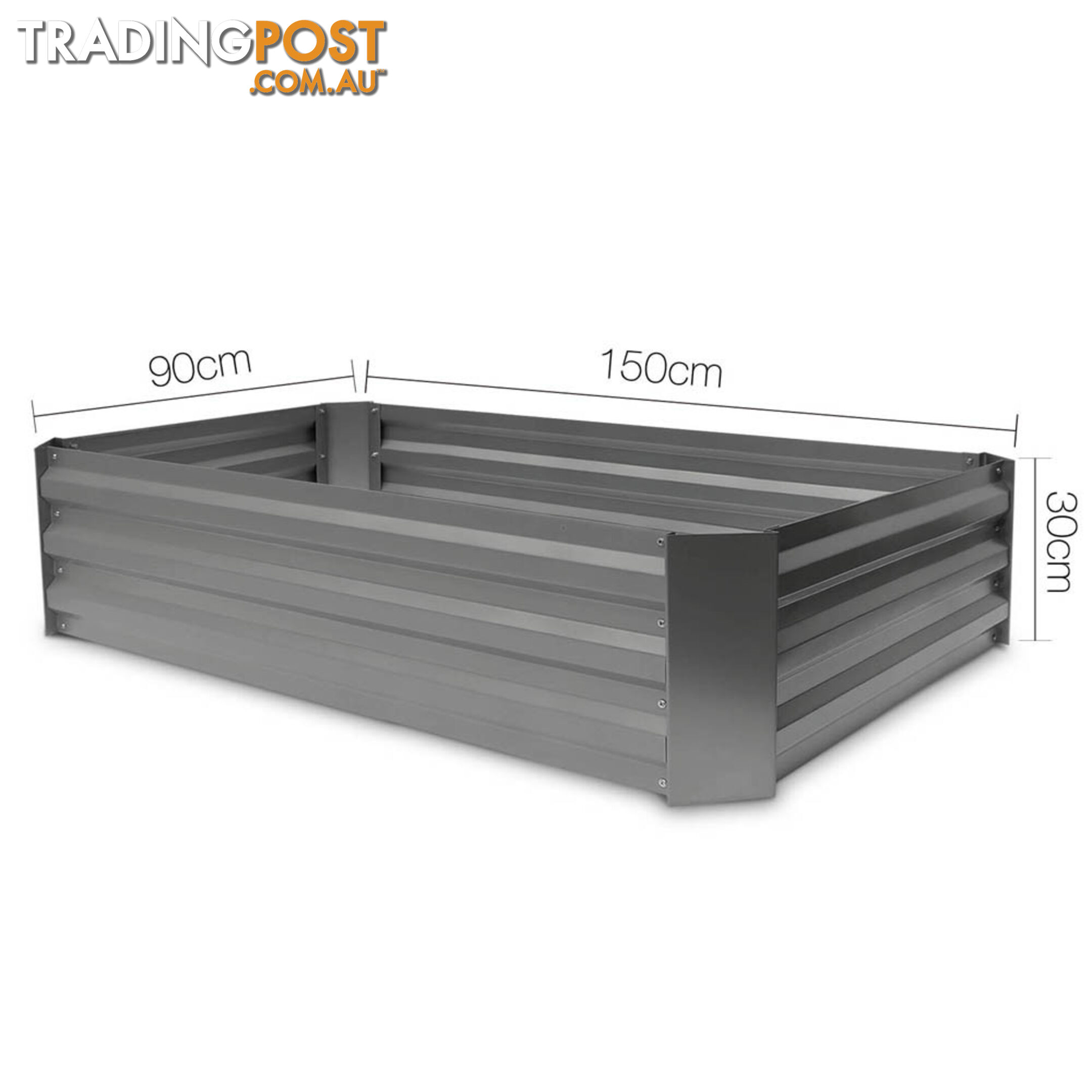 Galvanised Raised Garden Bed - 150 x 90 x 30cm - Aluminium Grey