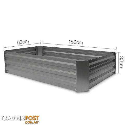 Galvanised Raised Garden Bed - 150 x 90 x 30cm - Aluminium Grey