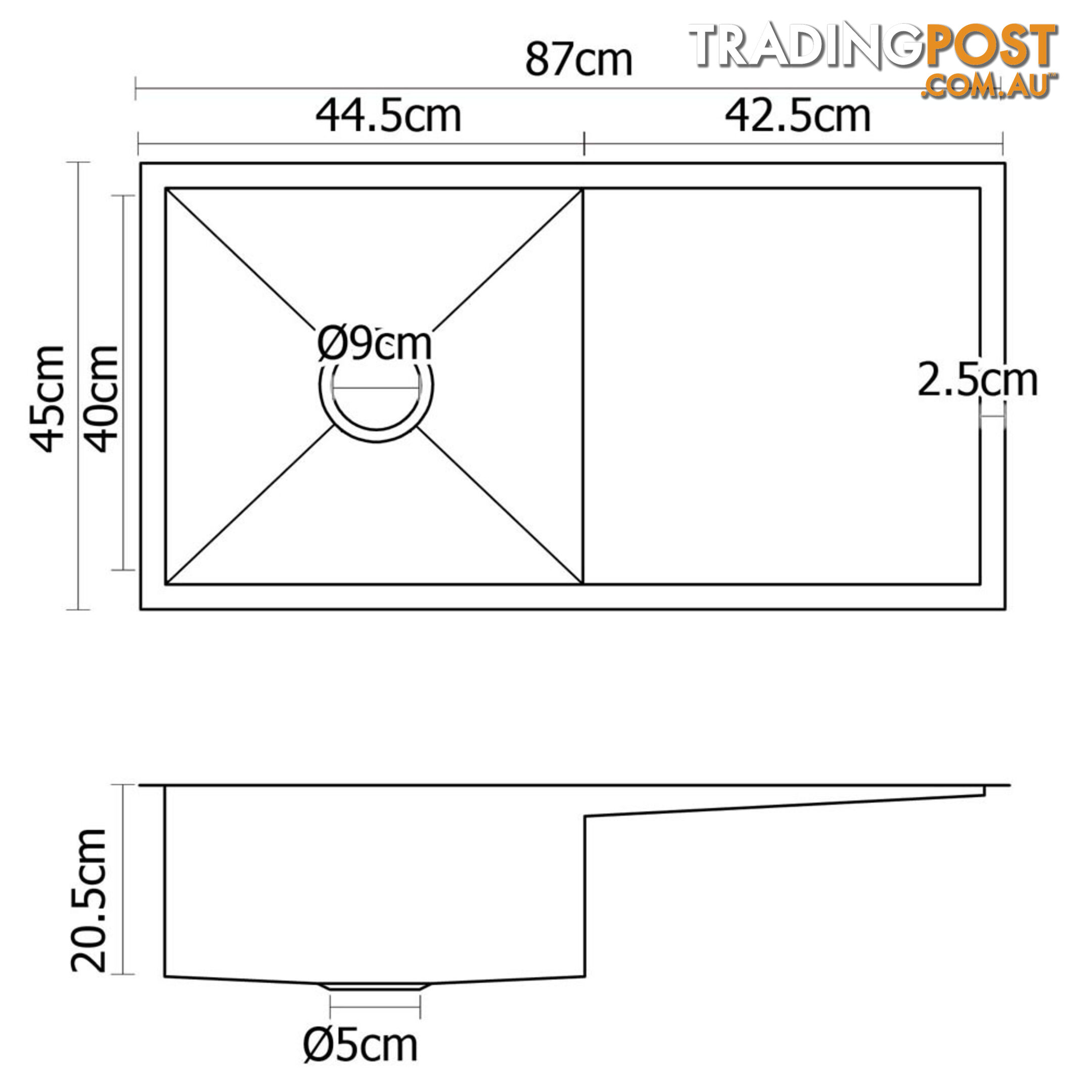 Stainless Steel Kitchen/Laundry Sink w/ Strainer Waste 960x450mm