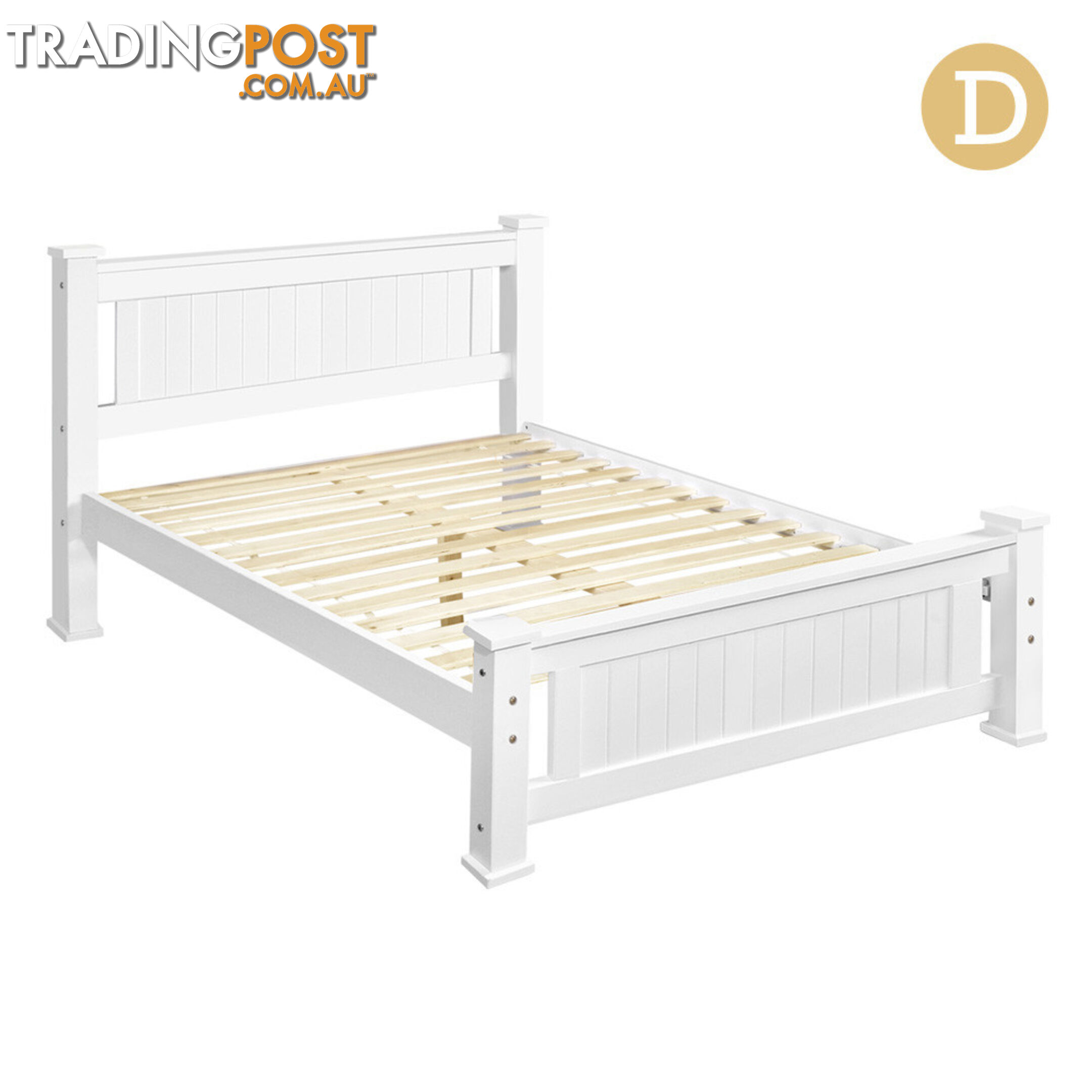 Wooden Bed Frame Pine Wood Queen White