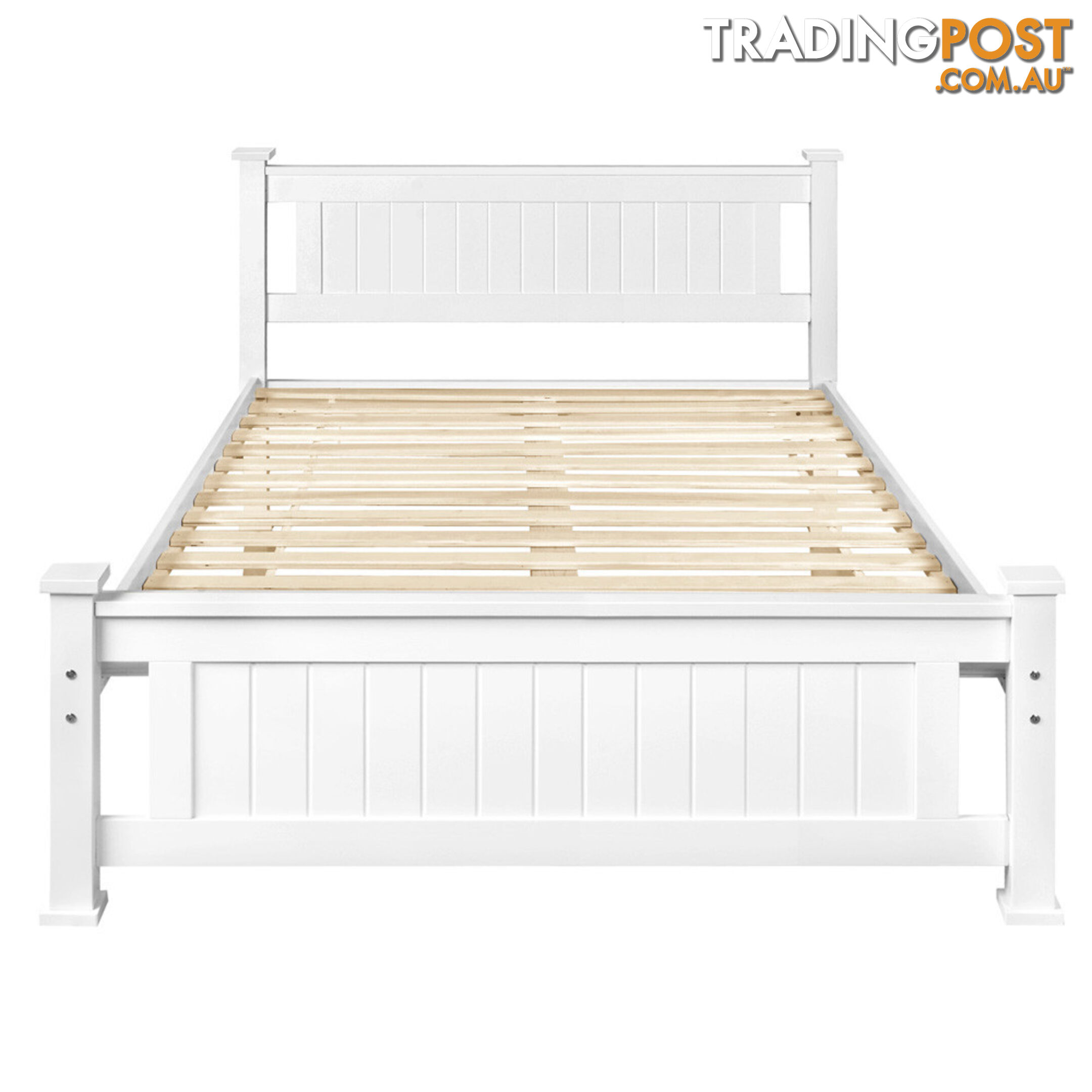 Wooden Bed Frame Pine Wood Queen White