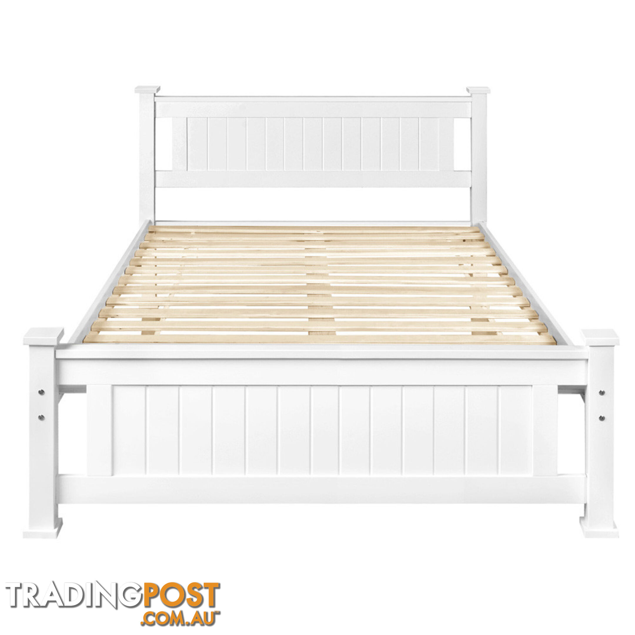 Wooden Bed Frame Pine Wood Queen White