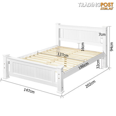 Wooden Bed Frame Pine Wood Queen White