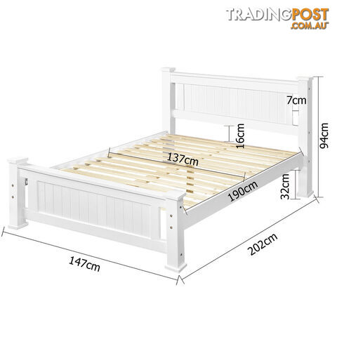 Wooden Bed Frame Pine Wood Queen White