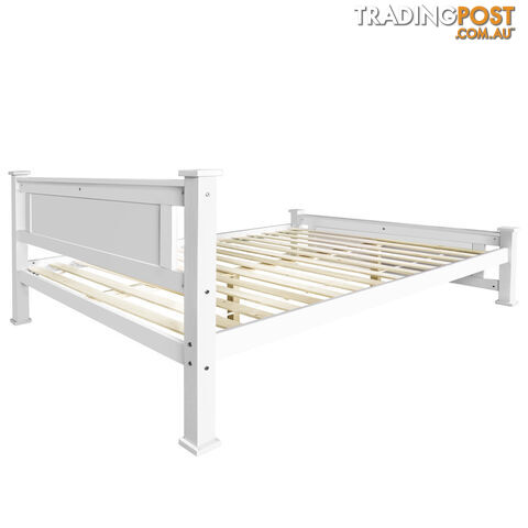 Wooden Bed Frame Pine Wood Queen White