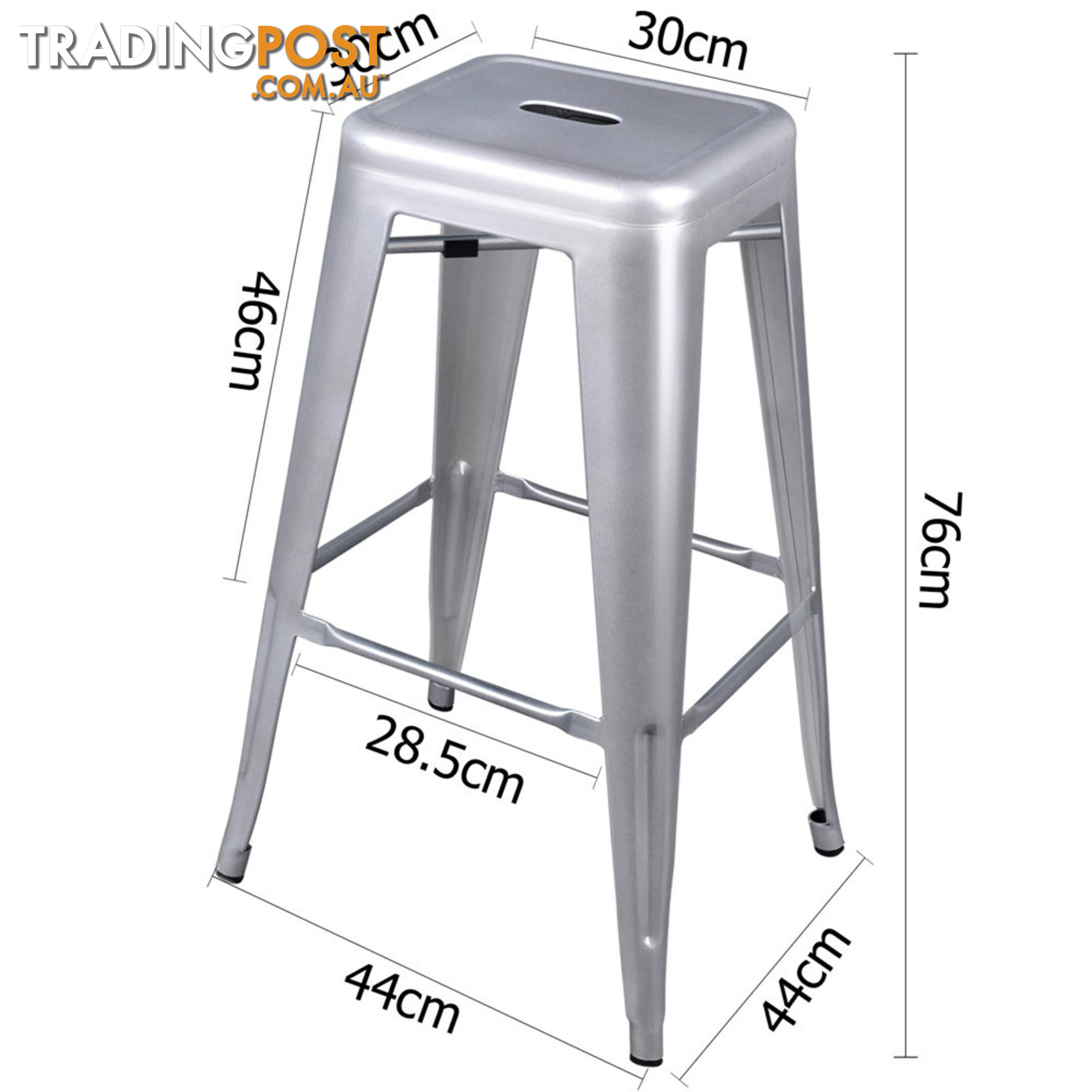 Set of 2 Steel Kitchen Bar Stool 76cm White