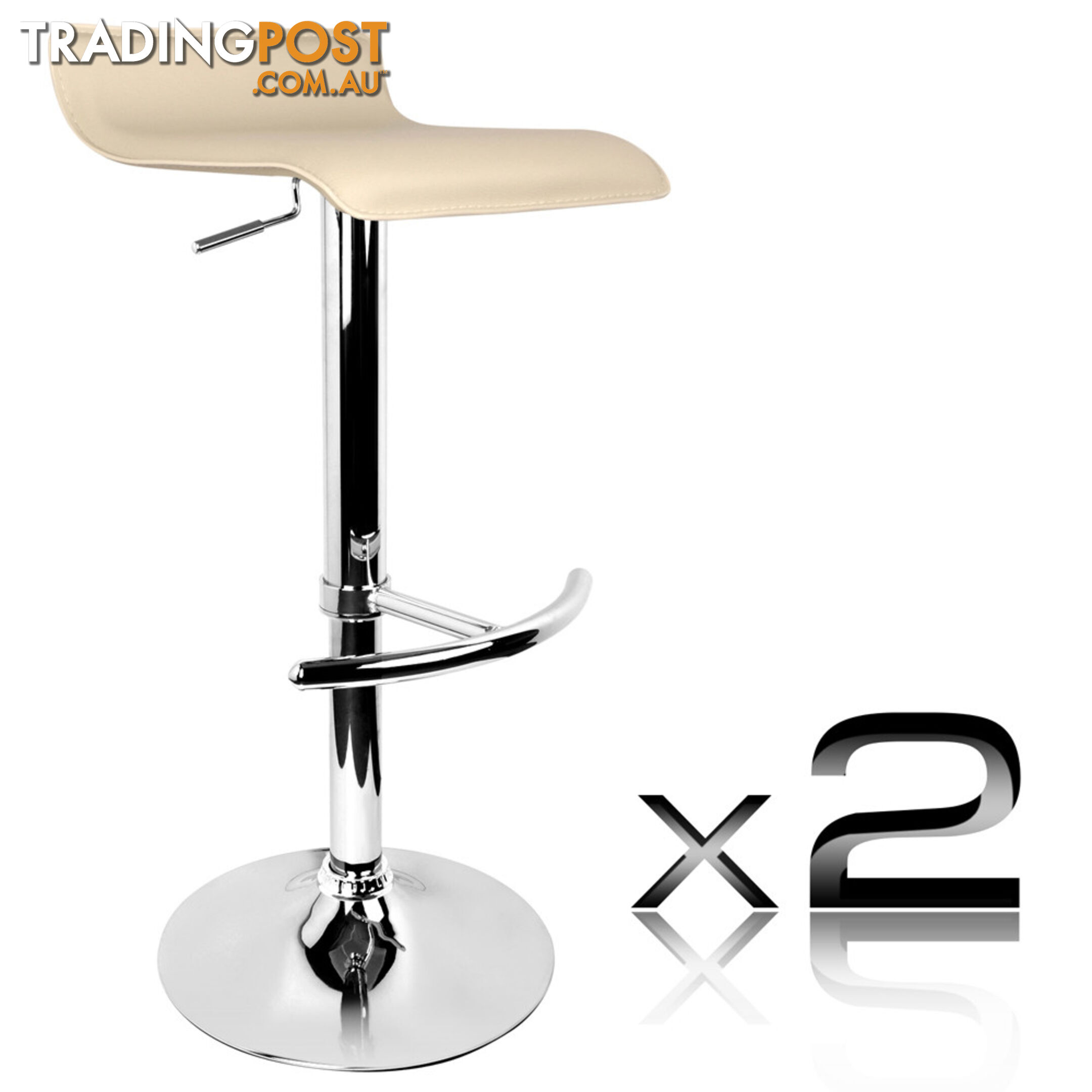 Set of 2 PVC Leather Kitchen Bar Stool Black