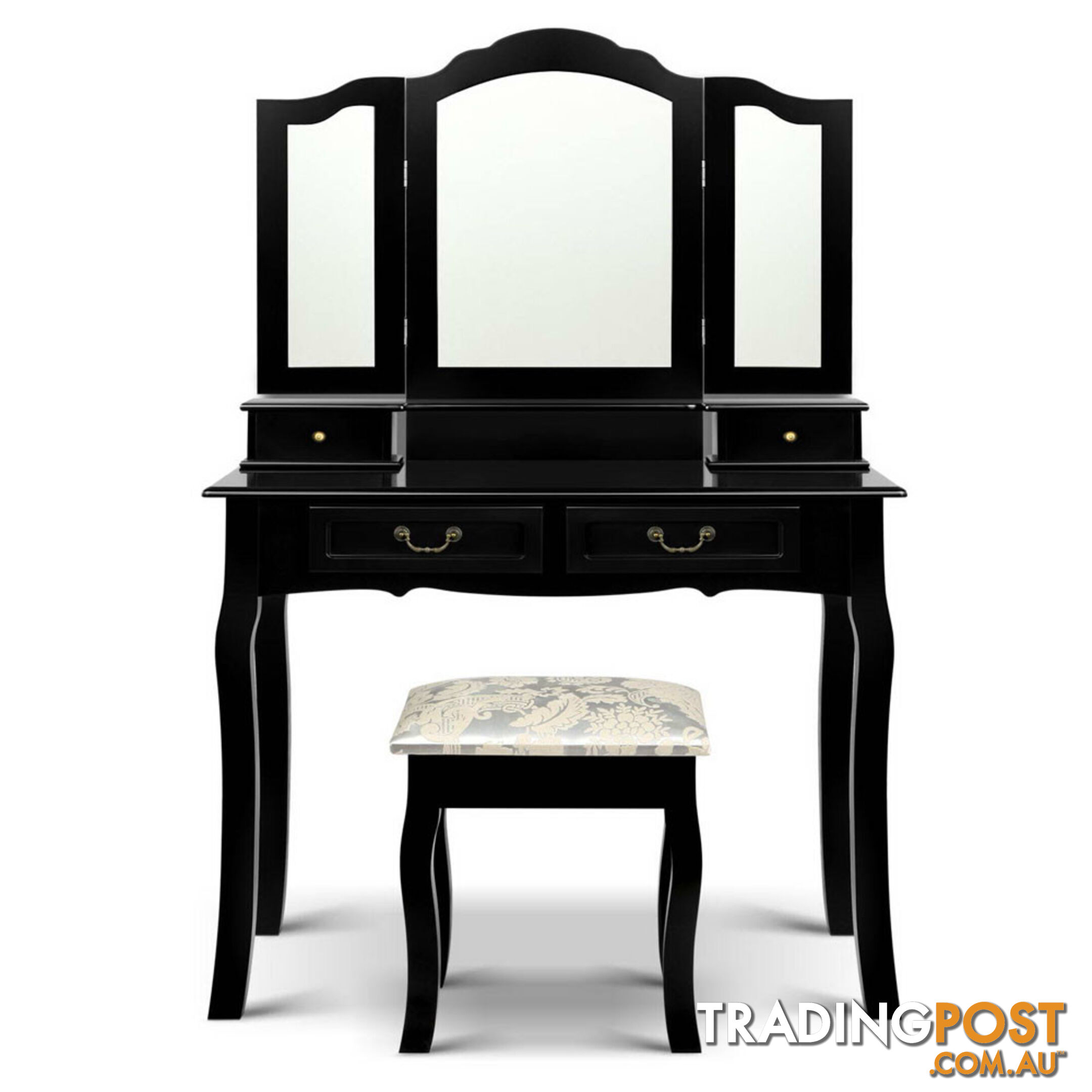 4 Drawer Dressing Table with Mirror - Black