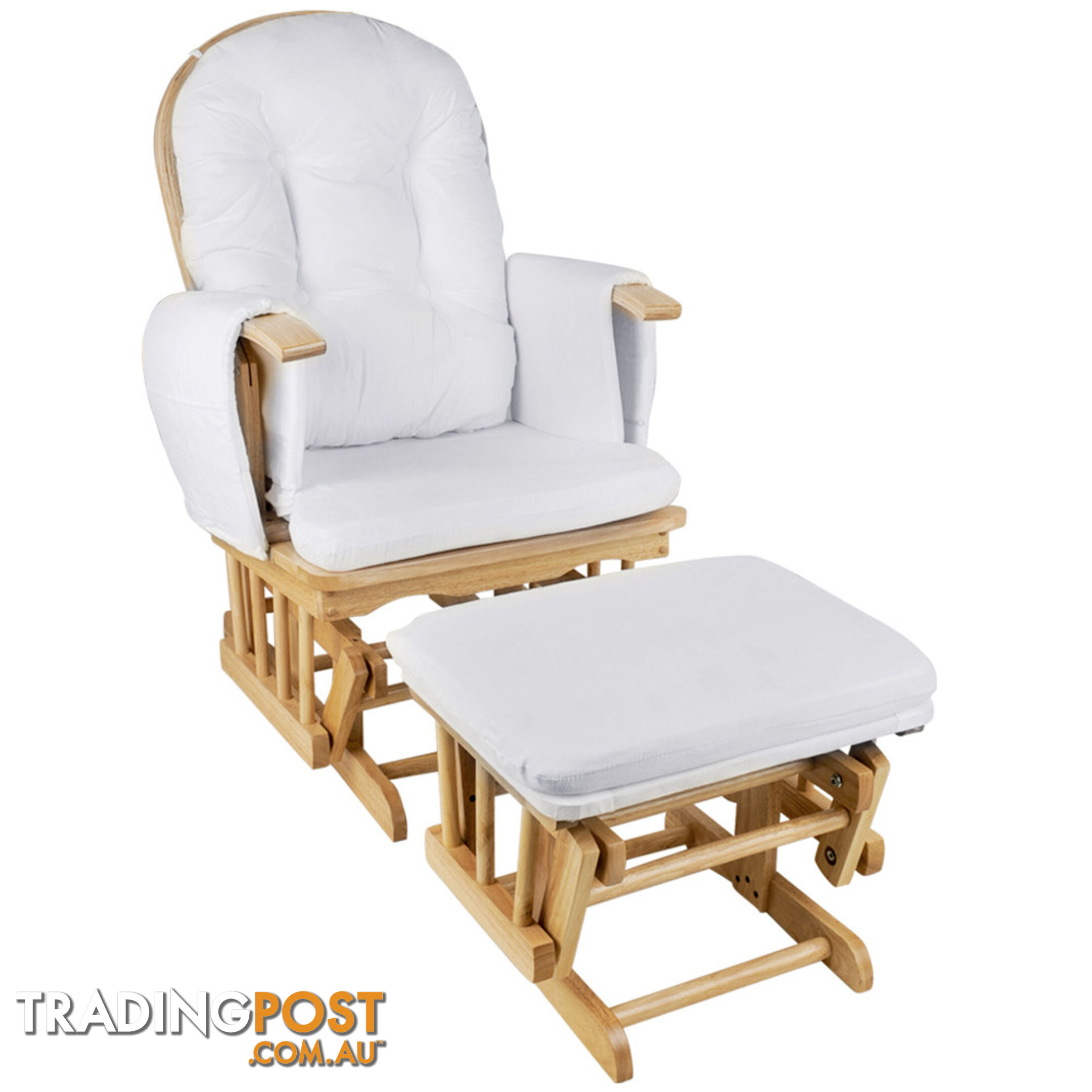 Baby Breast Feeding Sliding Glider Chair w/ Ottoman Natural Wood