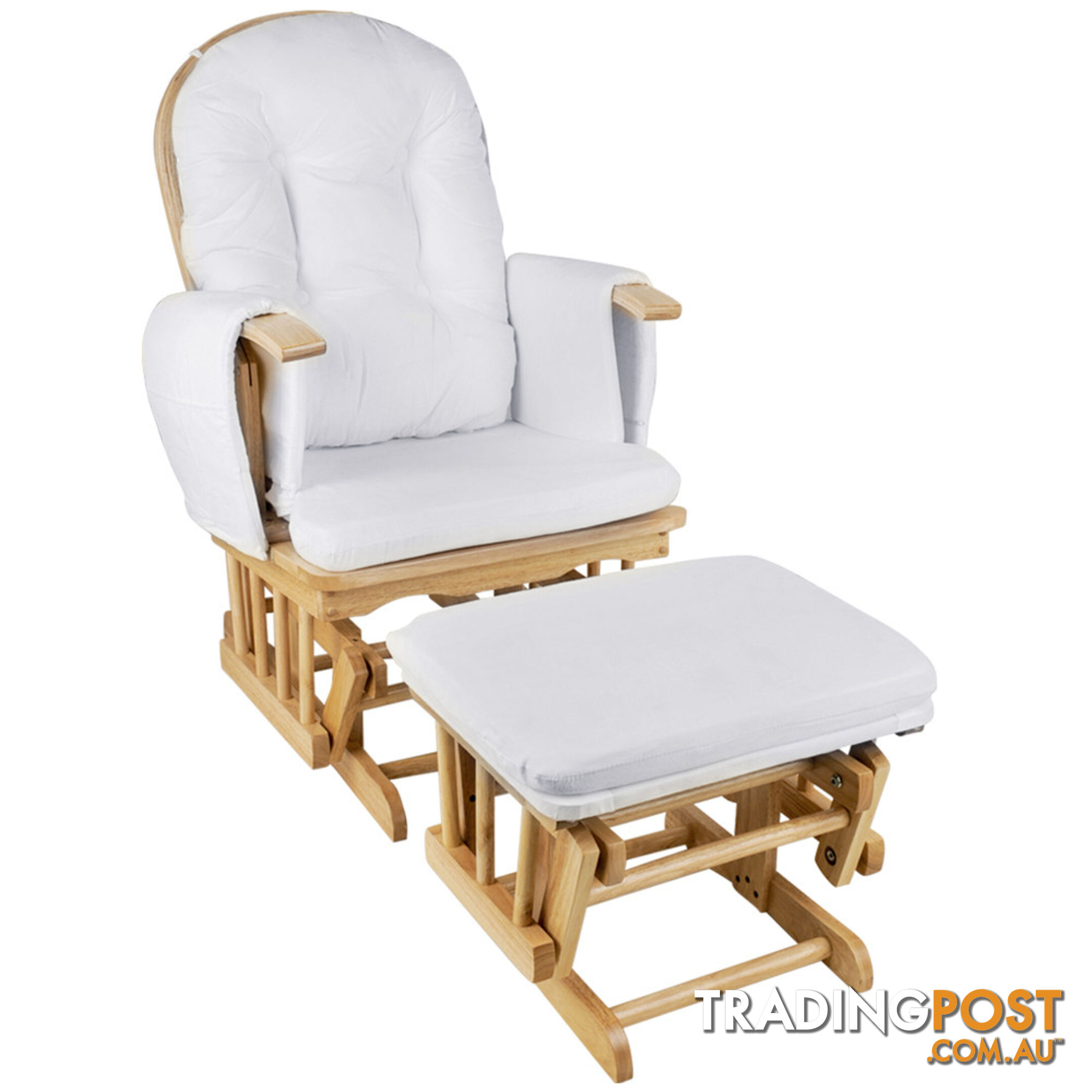 Baby Breast Feeding Sliding Glider Chair w/ Ottoman Natural Wood