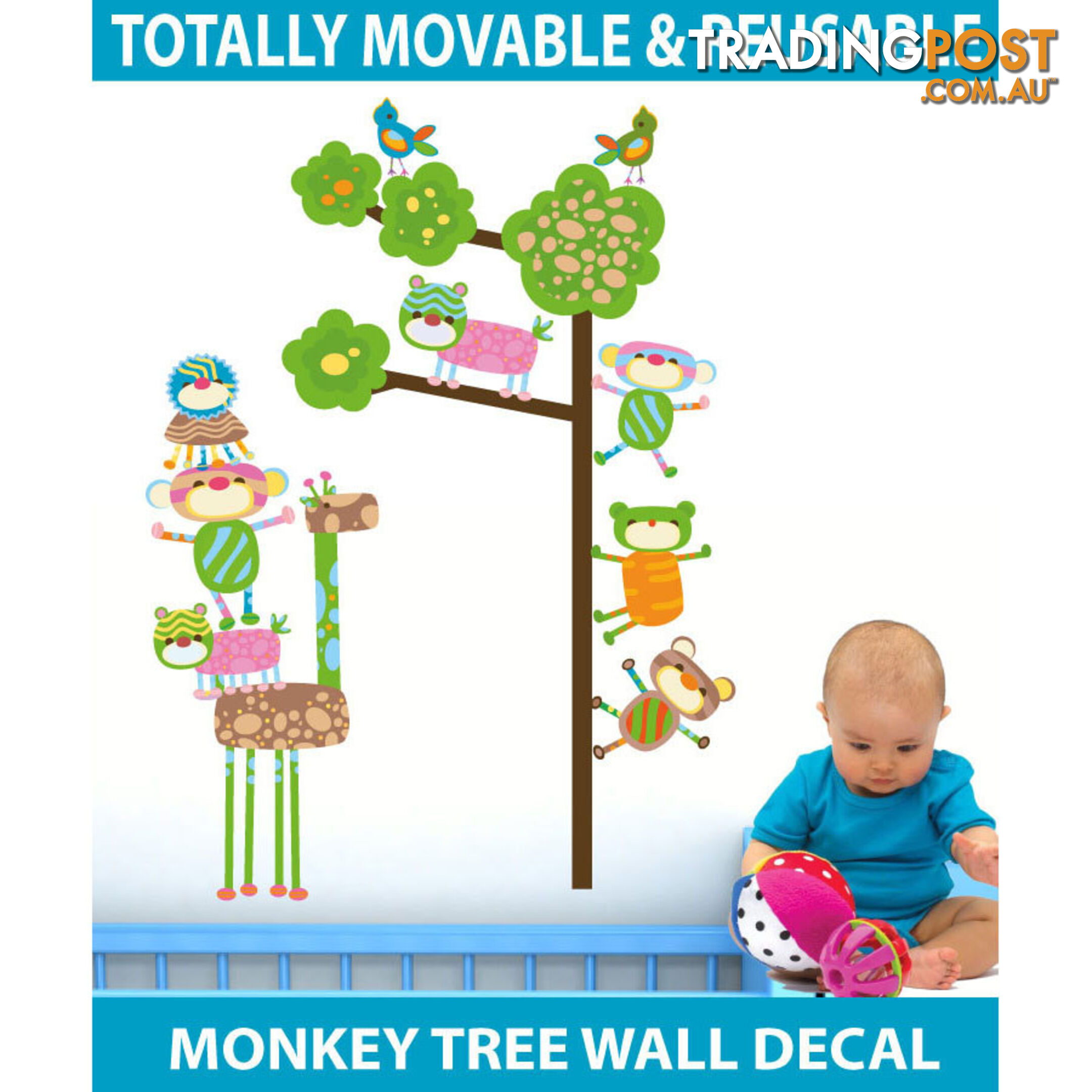 Medium Size Funky Monkeys in a Tree Wall Stickers  - Totally movable