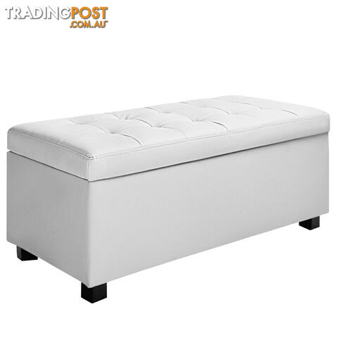 Large Ottoman PU Leather Chest Storage Box Foot Stool White