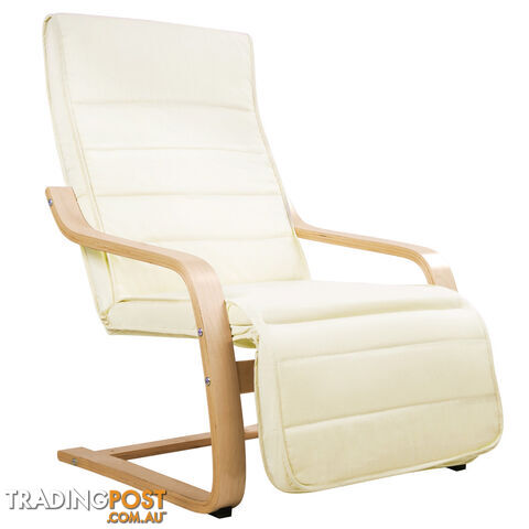 Birch Bentwood Adjustable Lounge Arm Chair w/ Fabric Cushion Beige