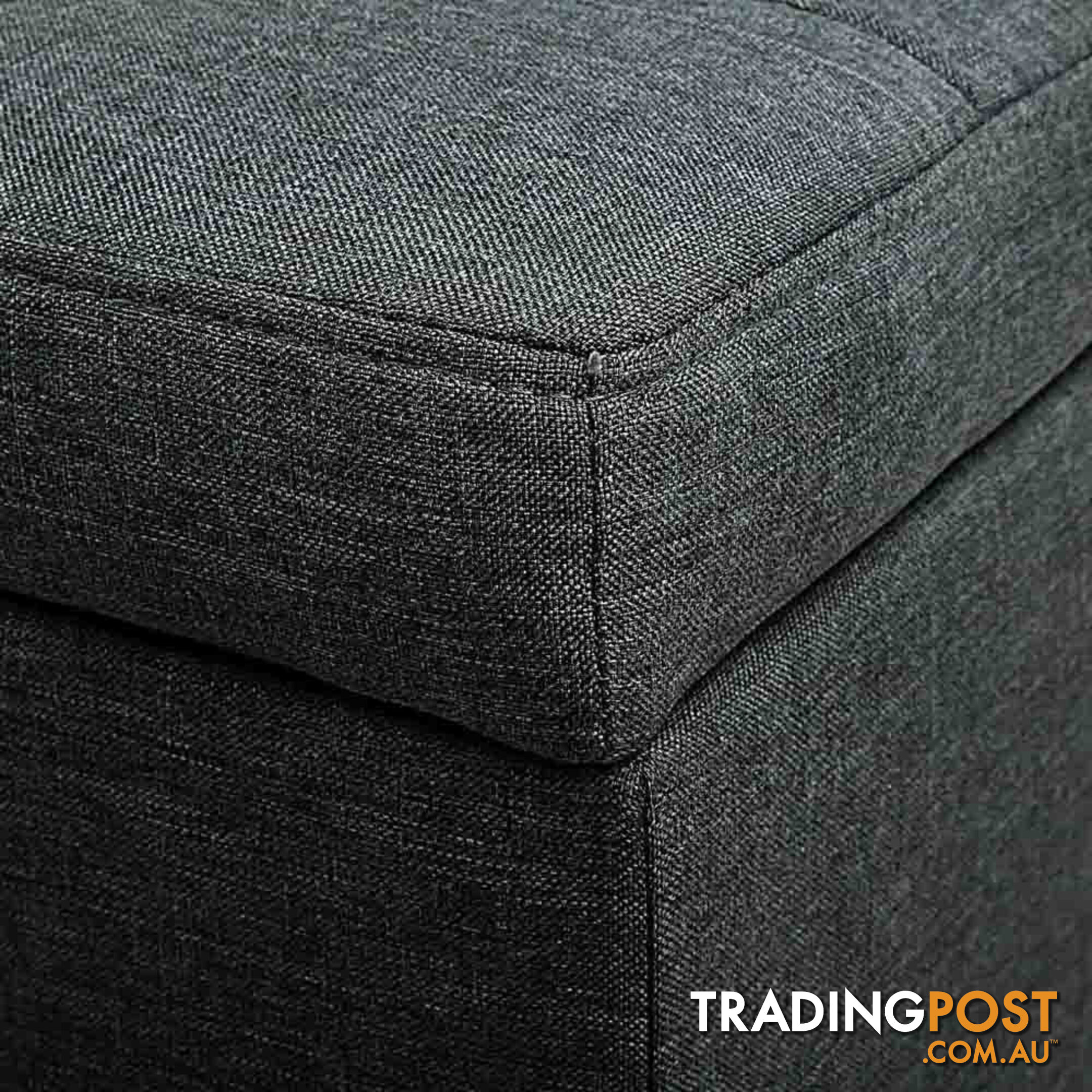 Faux Linen Ottoman Storage Foot Stool Large Black