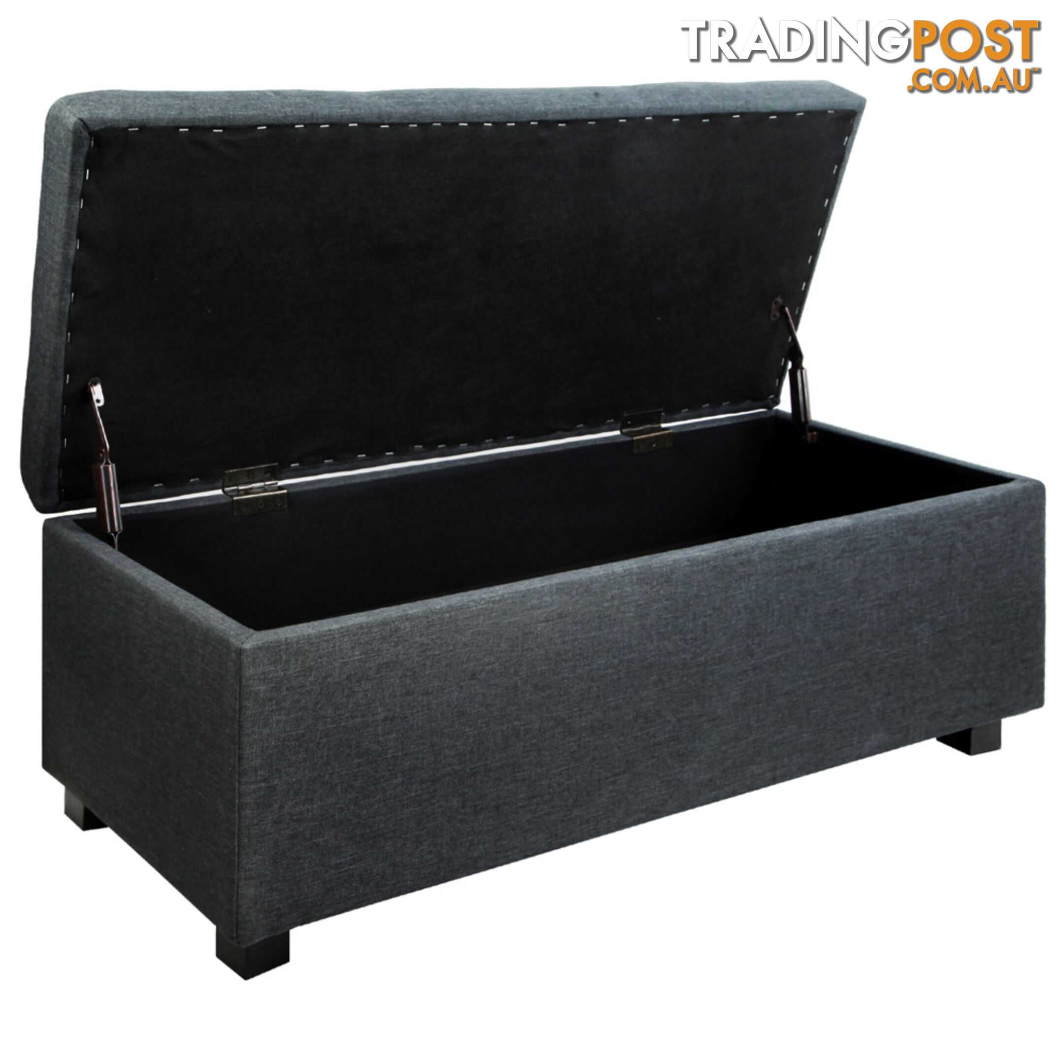 Faux Linen Ottoman Storage Foot Stool Large Black