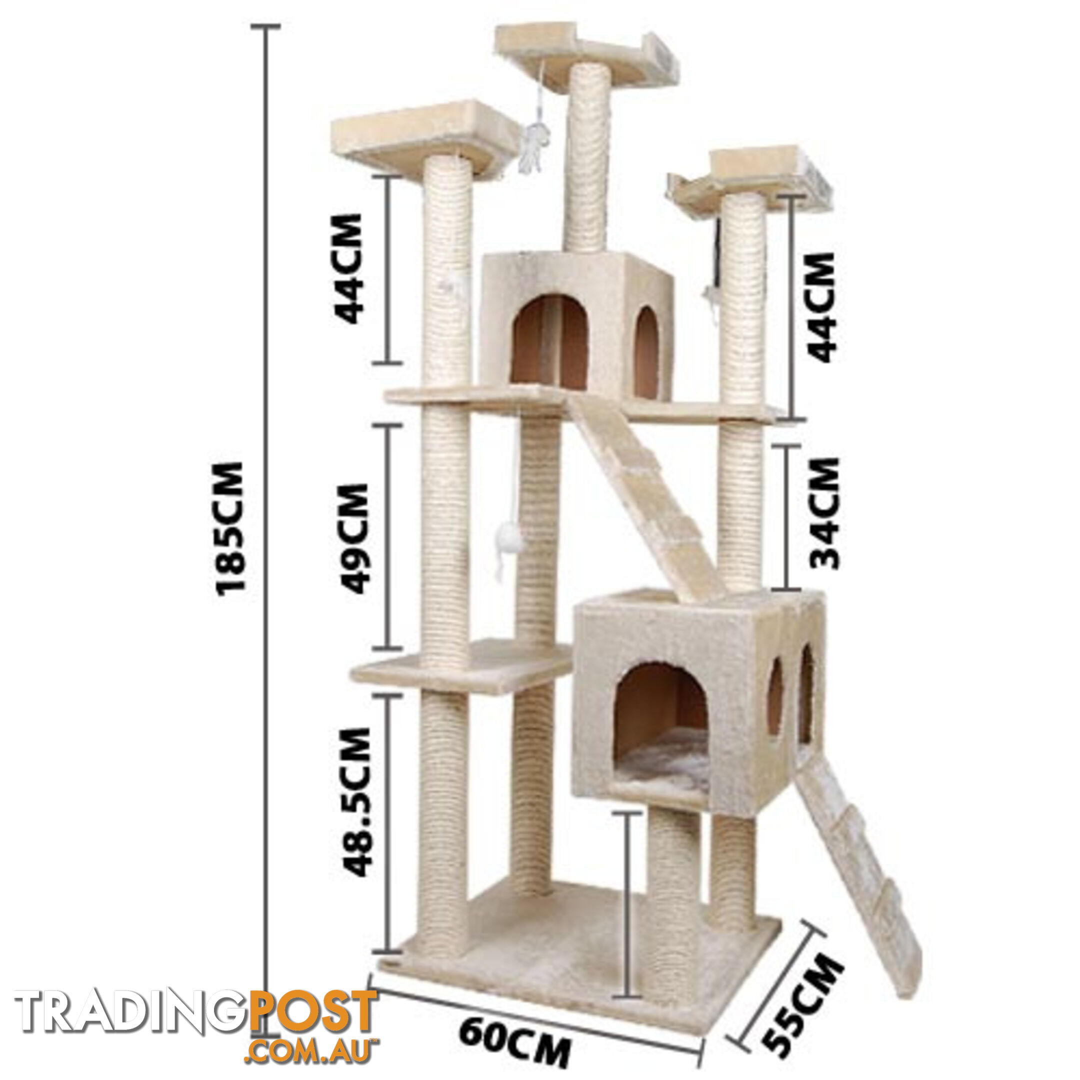 Multi Level Cat Scratching Poles Tree w/ Ladder Beige