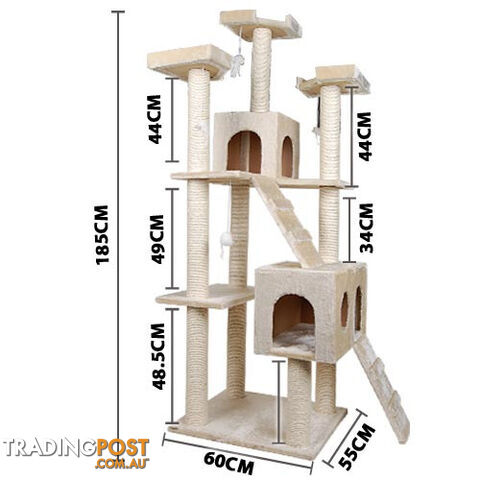 Multi Level Cat Scratching Poles Tree w/ Ladder Beige