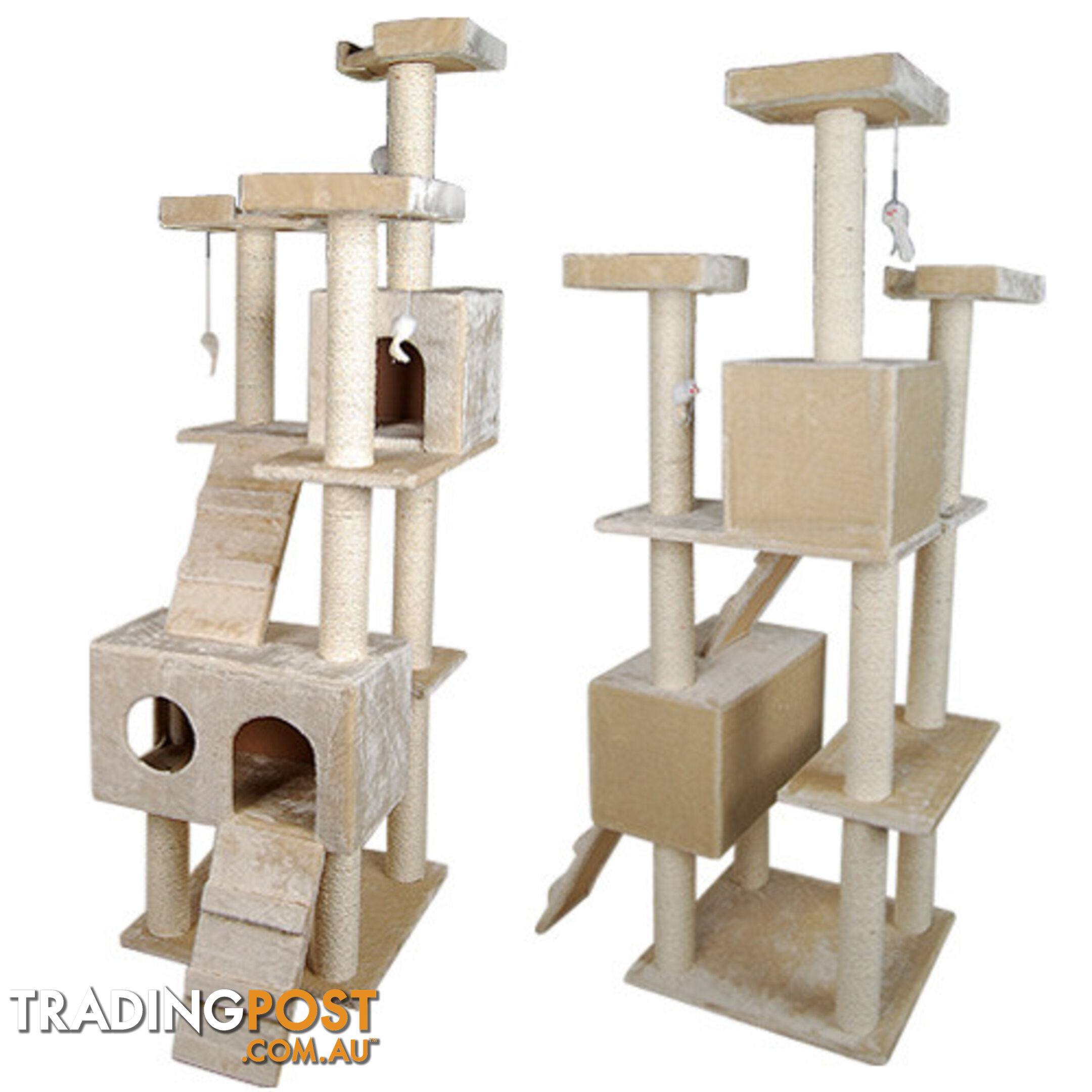 Multi Level Cat Scratching Poles Tree w/ Ladder Beige