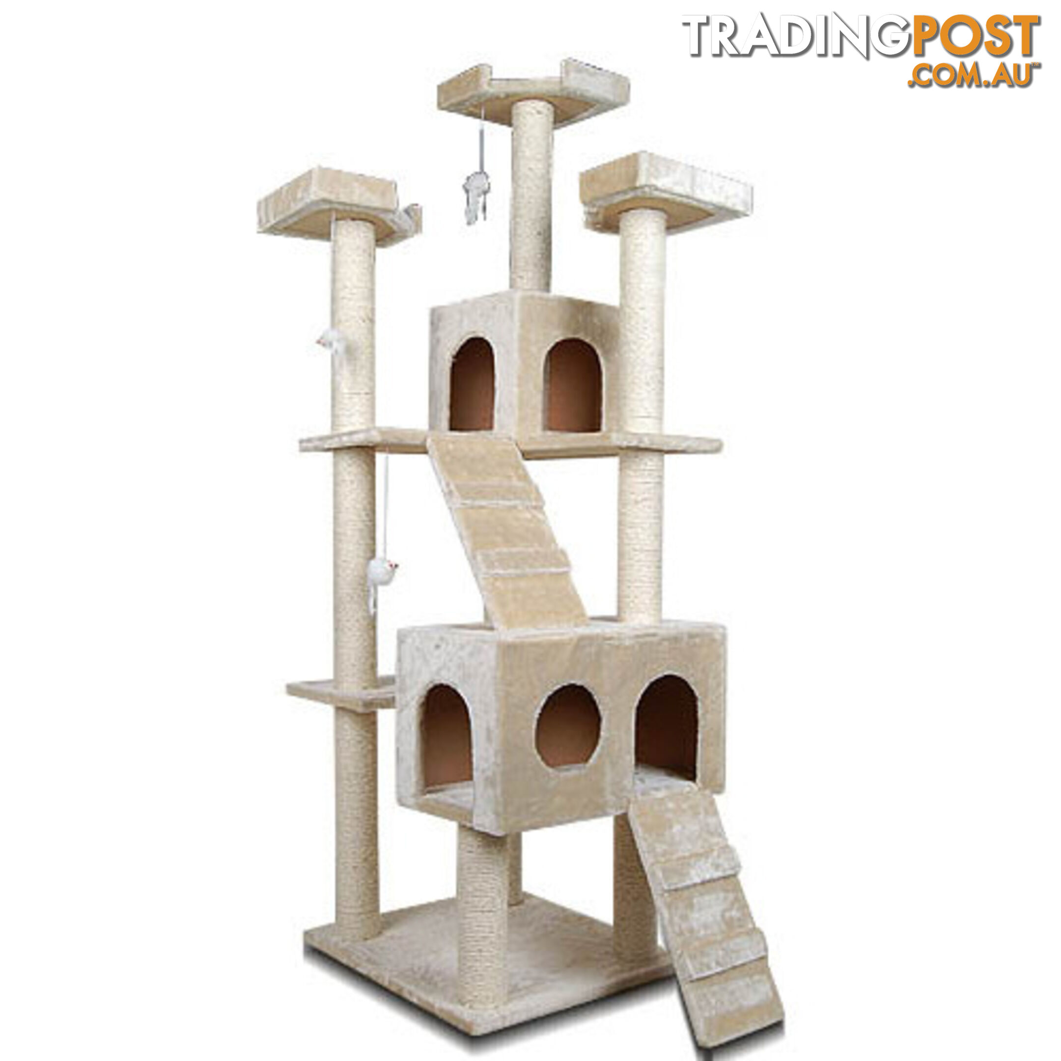 Multi Level Cat Scratching Poles Tree w/ Ladder Beige