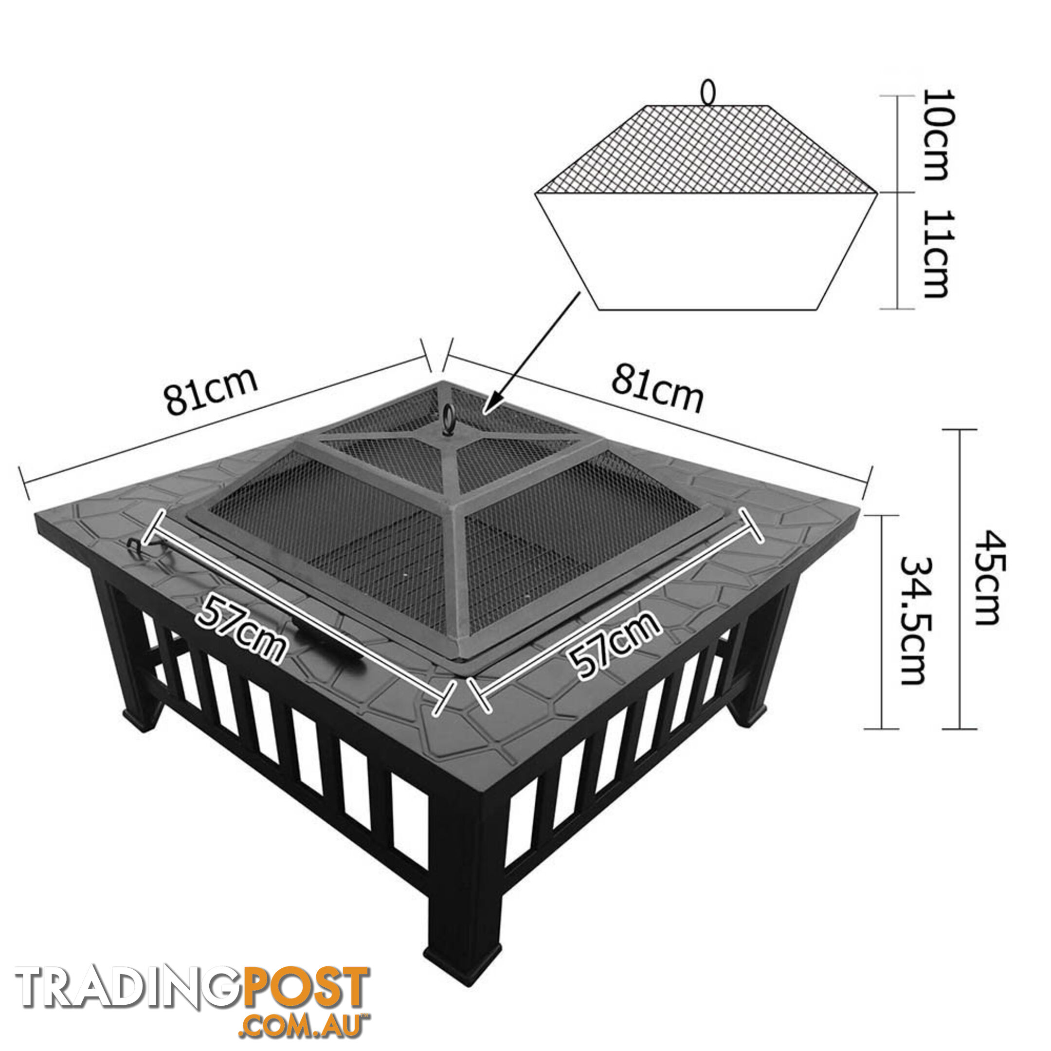 Outdoor Fire Pit BBQ Table Grill Fireplace Stone Pattern