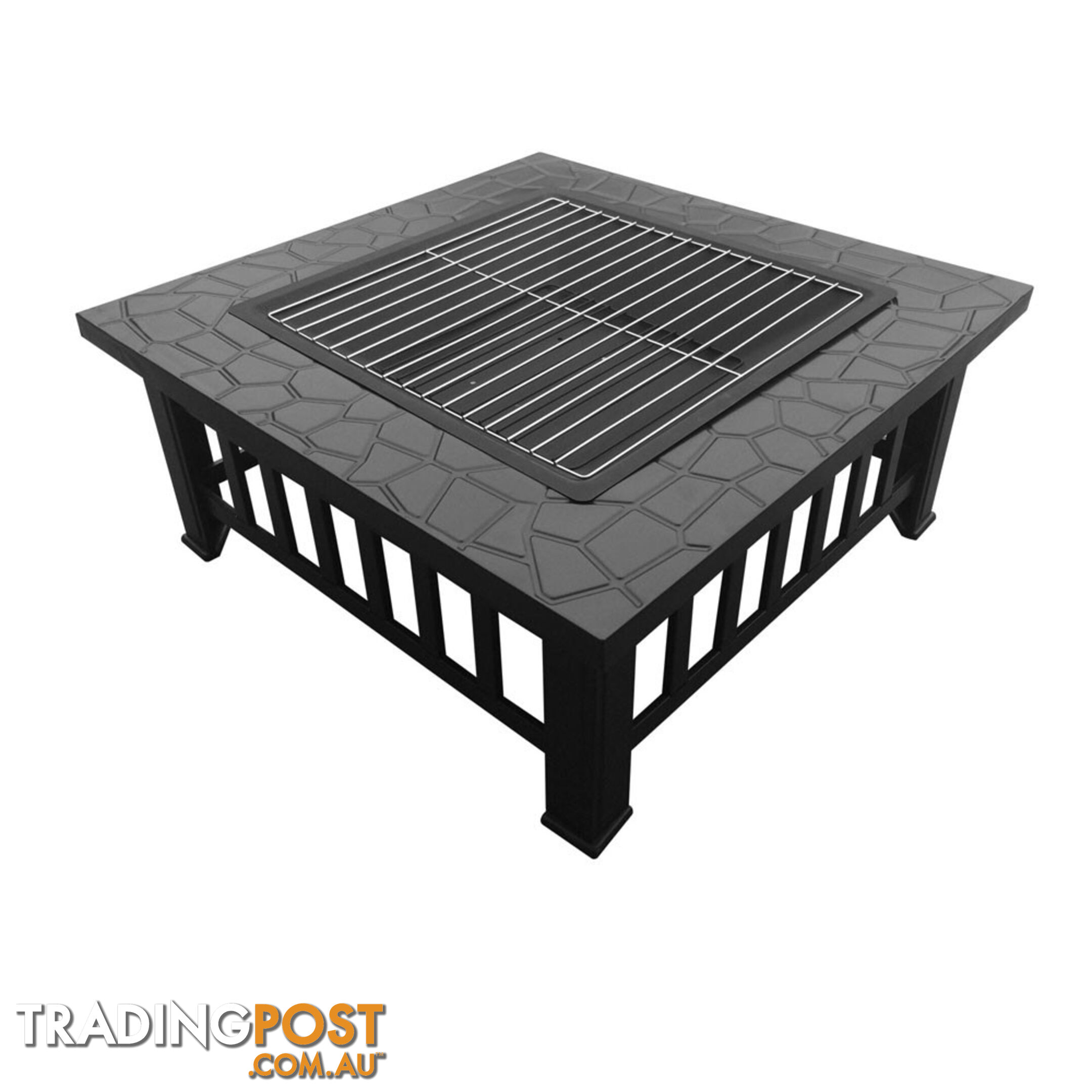 Outdoor Fire Pit BBQ Table Grill Fireplace Stone Pattern