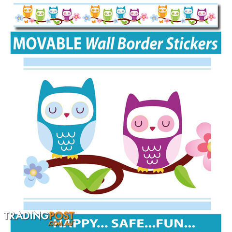 Cute Nursery Owl Wall Border Stickers - Totally Movable