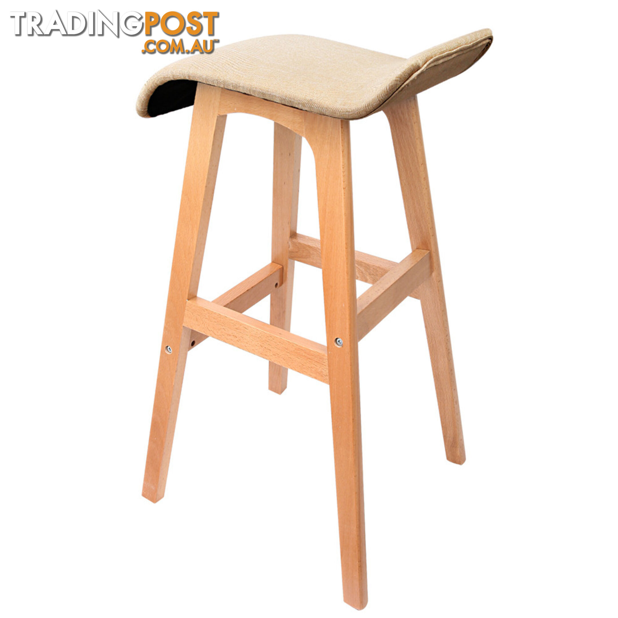 2 x Beech Wood Fabric Bar Stools - Beige