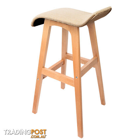 2 x Beech Wood Fabric Bar Stools - Beige