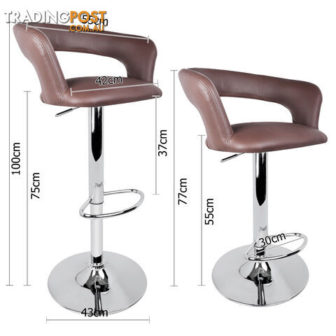 Set of 2 PU Leather Kitchen Bar Stool Red