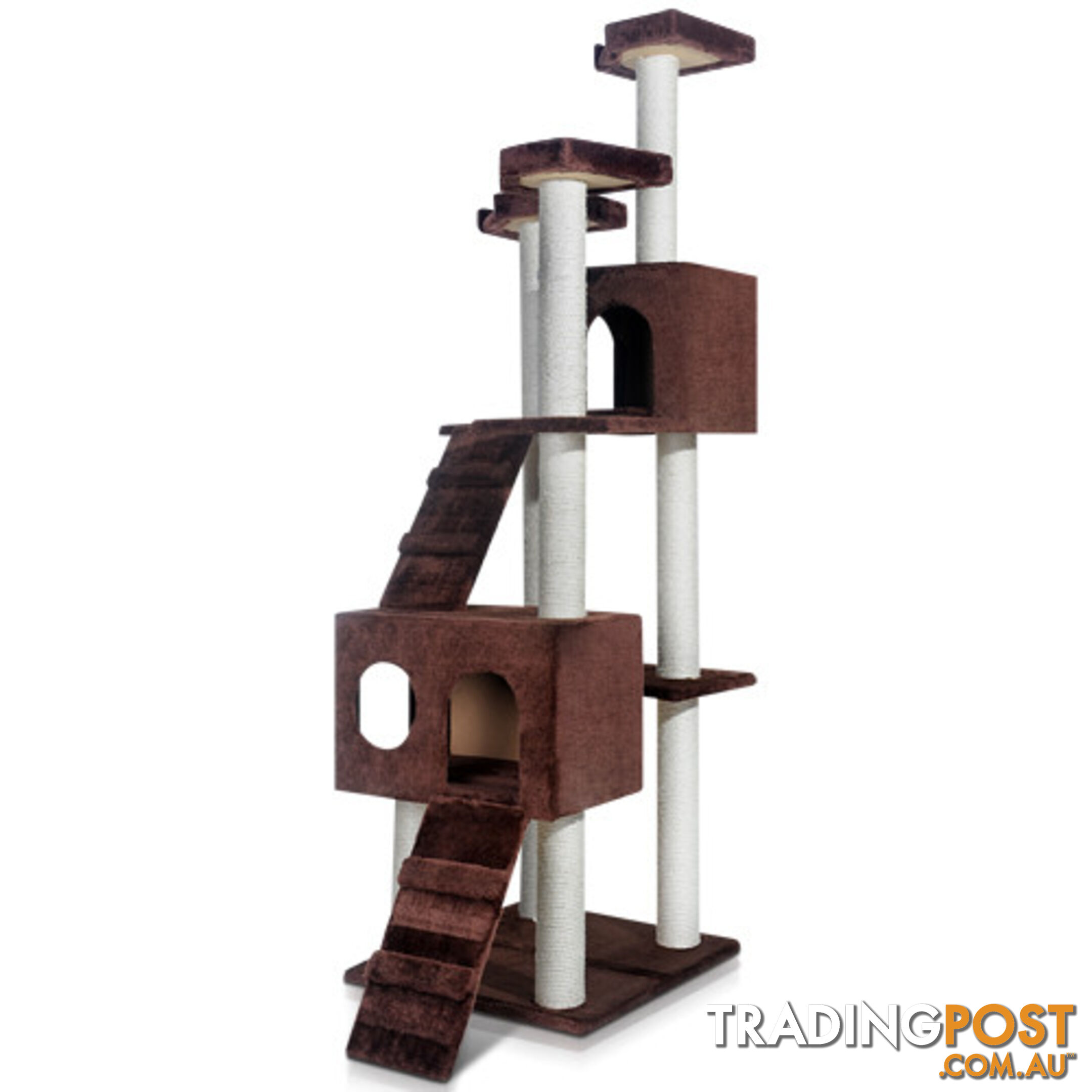 Multi Level Cat Scratching Poles Tree w/ Ladder Chocolate