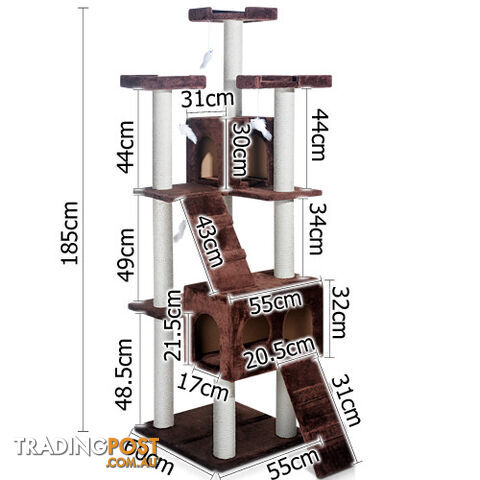 Multi Level Cat Scratching Poles Tree w/ Ladder Chocolate