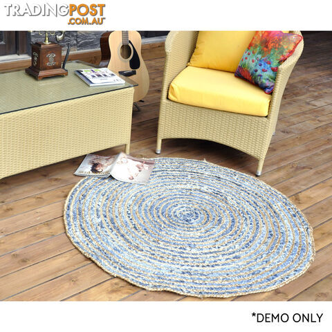 Denim Round Rug Natural & Denim Blue 120x120cm