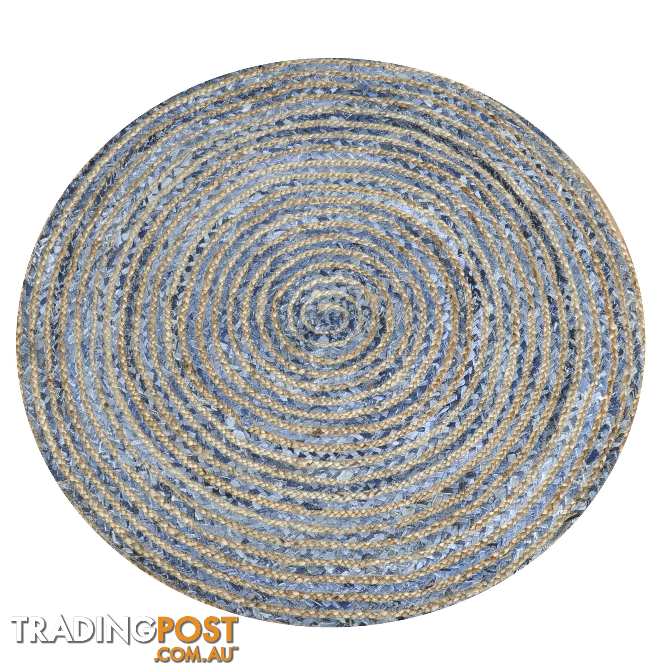 Denim Round Rug Natural & Denim Blue 120x120cm