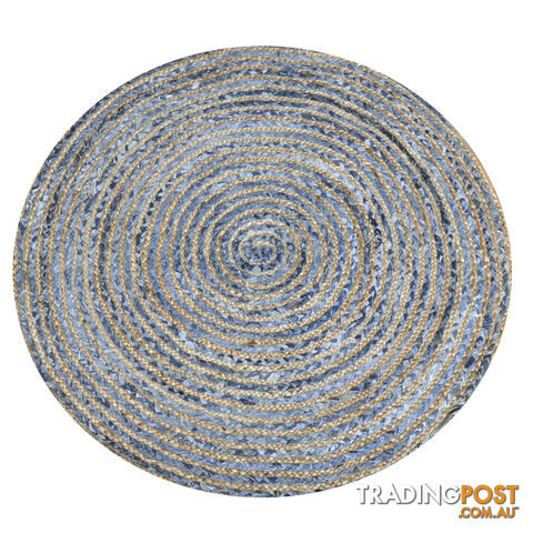 Denim Round Rug Natural & Denim Blue 120x120cm