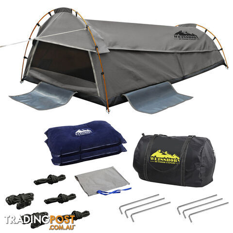 Double Camping Canvas Swag Tent Grey w/ Air Pillow