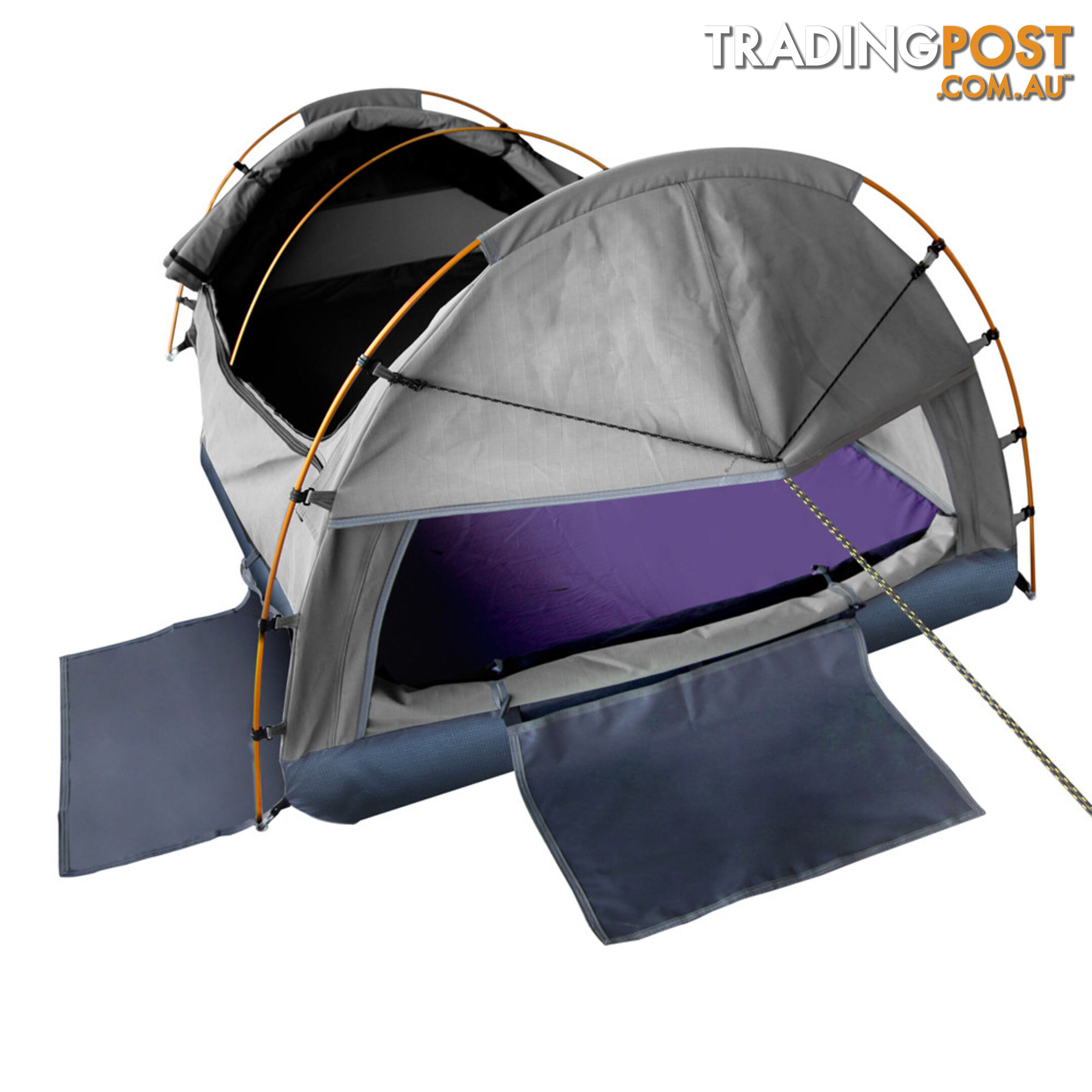 Double Camping Canvas Swag Tent Grey w/ Air Pillow